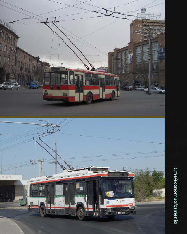 Новые 12-метровые троллейбусы китайской марки Yutong на улицах Еревана после обновления городского парка.